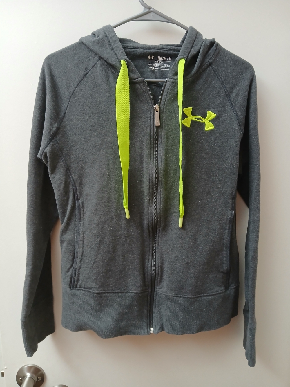 Under Armour Dark Gray Hoodie with Neon Yellow Accents